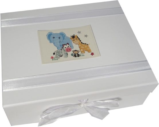 White Cotton Cards Safari Animals, Large Keepsake Box (WHITE)