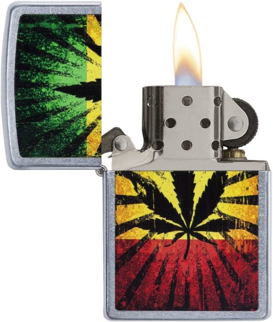 Zippo Windproof Lighter| Metal Long Lasting Zippo Lighter |Best with Zippo Lighter Fluid| Refillable Lighter| Perfect for Cigarettes Cigars Candles |Pocket Lighter Fire Starter |Rasta Leaf - Image 2