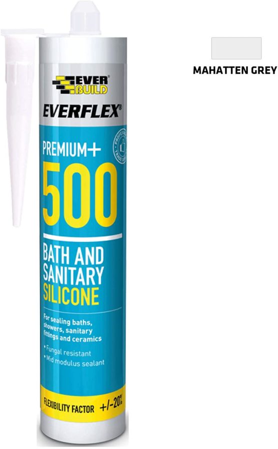 Everbuild Everflex 500 Bath and Sanitary Silicone, Anti-Fungal Silicone Sealant, Grey, 295 ml