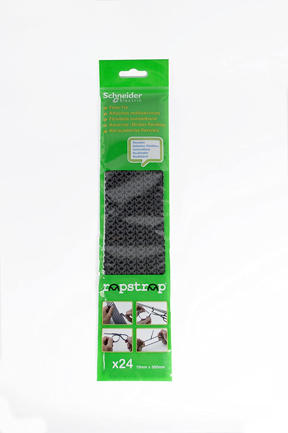 Schneider Electric Rapstrap - Releasable and Reusable Cable & Plant Ties, Pack of 24, IMT38068, Black, 10mm x 300 mm - Image 2