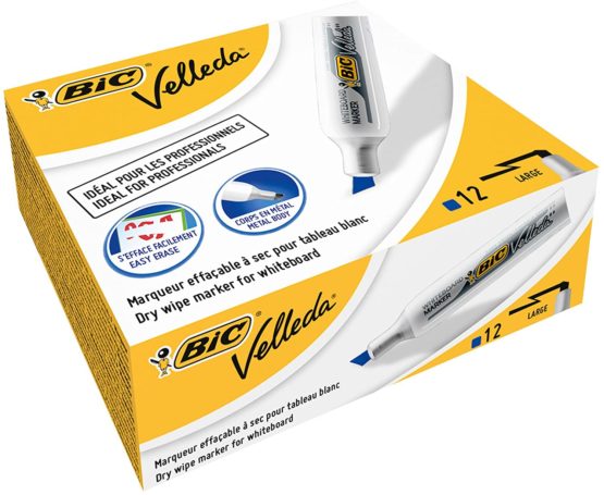 BIC VELLEDA Whiteboard Chisel 1781 Marker 3.5 - 5.5mm Box of 12 - Blue
