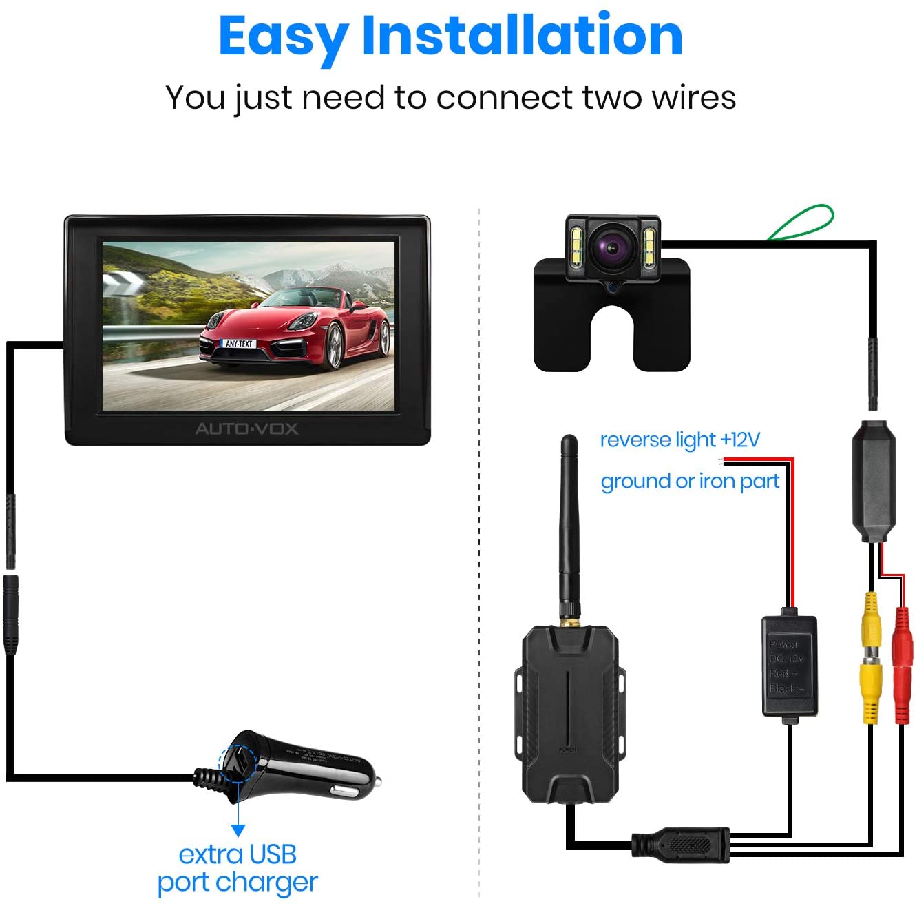 AUTOVOX M1W Wireless Reversing Camera Kit, 6 LEDS Reverse Camera with