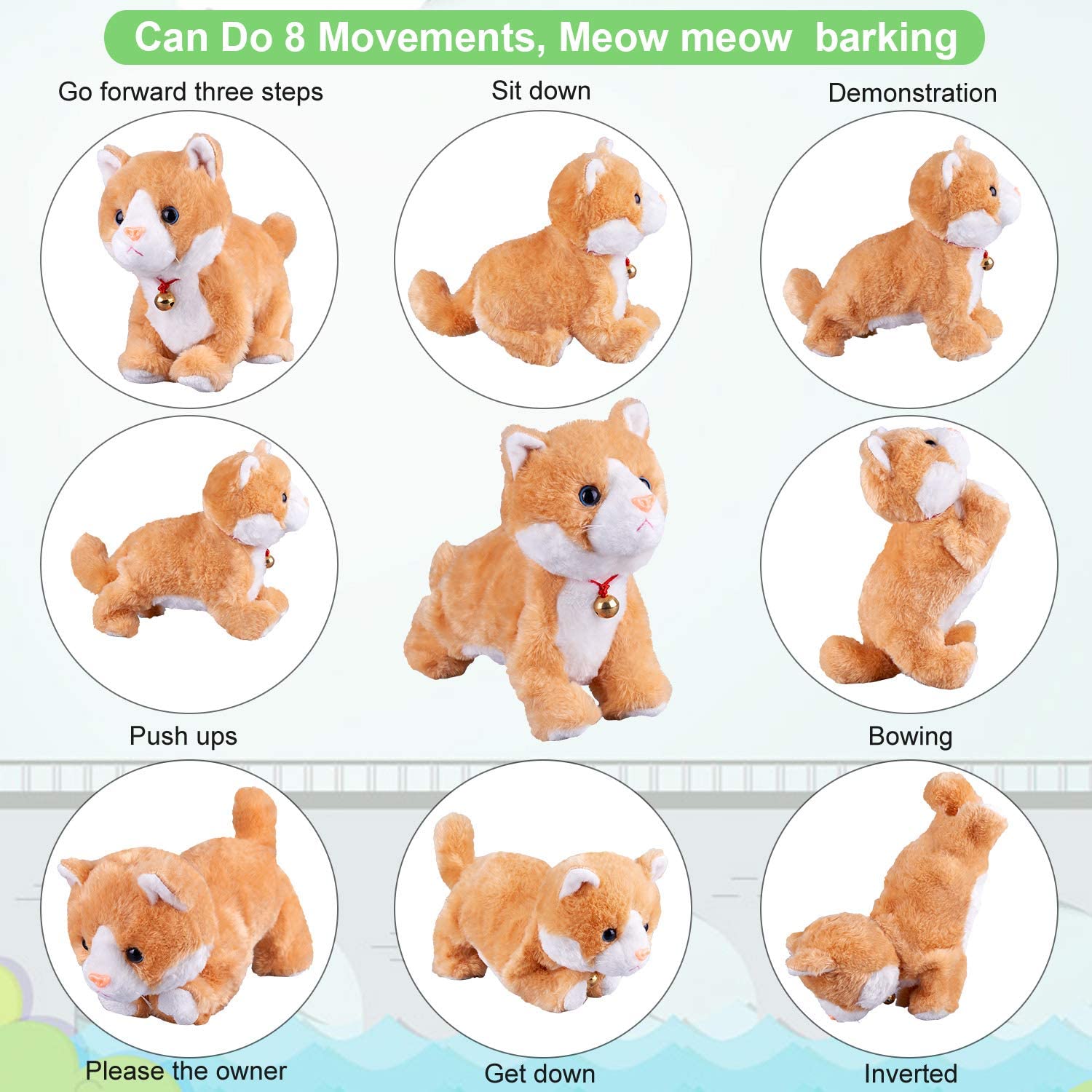 Marsjoy Yellow Plush Cat Stuffed Animal Interactive Cat Robot Toy, Barking Meow Kitten Touch Control - Image 2
