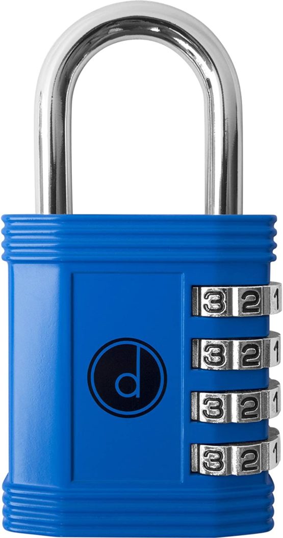 Padlock 4 Digit Combination Lock - for Gym School Locker, Outdoor Gate, Shed, Fence, and Storage - Weatherproof Metal - Keyless, Easy to Set, Resettable - Blue