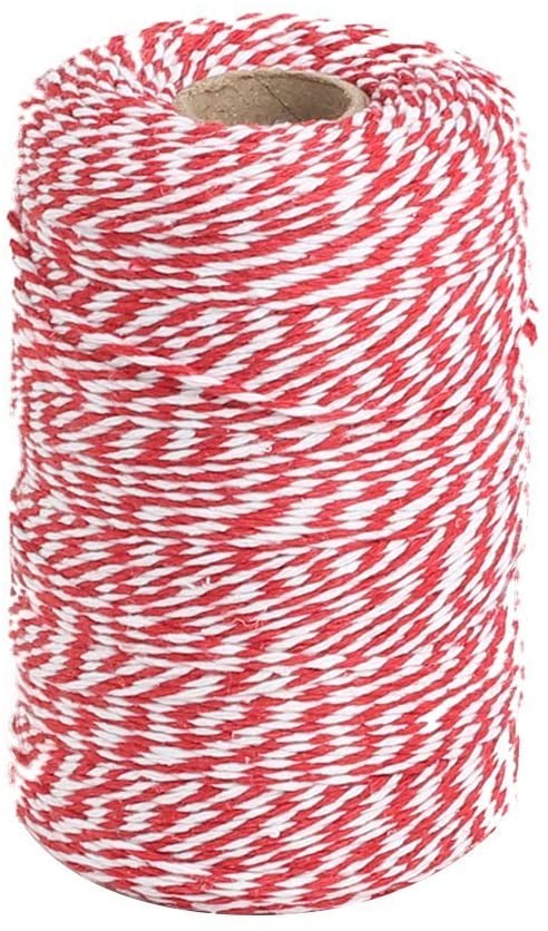 Tenn Well Red White Christmas String, 200m Cotton Twine String for Gift Wrapping Crafts, Baking, Butchers and Festive Decoration