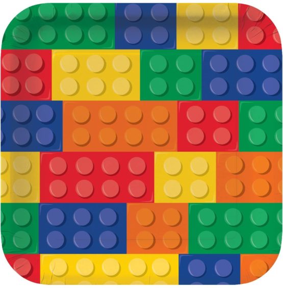 Creative Converting PC102053 Toy Blocks Theme Square Paper Dinner Plates-8 Pcs, Multicolor