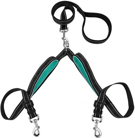 Szelam Double Dog Lead, Dual Leash Coupler Splitter No Tangle with Comfortable Padded Handles for Training&Walking 2 Dogs, Reflective Adjustable Dog Leads for medium and large dogs