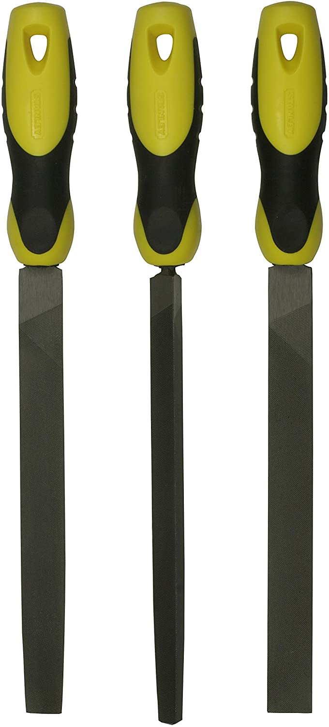 STANLEY 3 Pieces Hand File Set includes Flat, Half-Round and Three-Square Blades, 0-22-464, Yellow/Black, 1/2 Round/ Flat/ Triangle - Image 2
