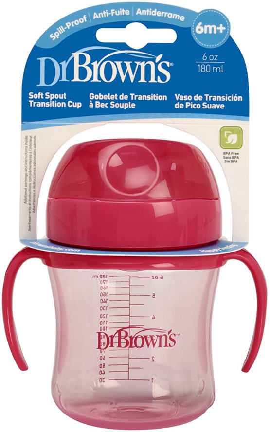 Dr Brown's Natural Flow Soft-Spout Transition Cup, 6 oz/180 ml (6m+) Pink - Image 3