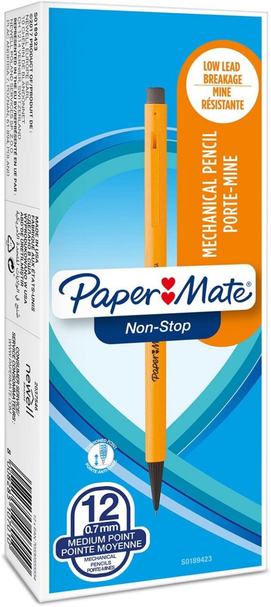 Paper Mate Non-Stop Mechanical Pencil | 0.7mm | HB #2 | Yellow Barrel | 12 Count