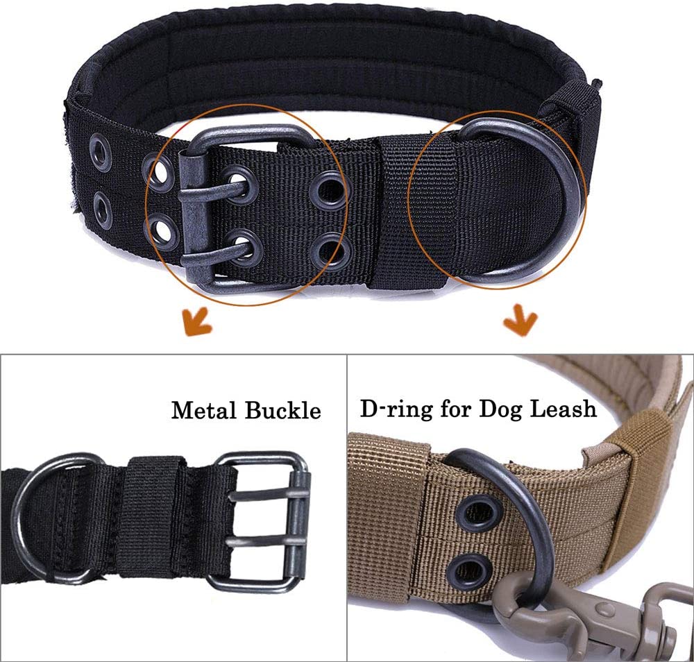 S Tactical Dog Collars, Nylon Military Adjustable Dog Collar with Metal D Ring Buckle for Dog