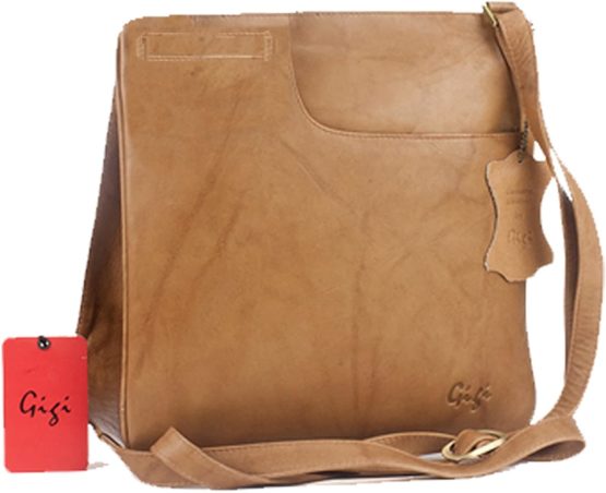 GIGI - Women's Leather Cross Body Handbag - Shoulder Bag with Long Adjustable Strap - OTHELLO 2057 - with heart keyring charm - Antique Honey
