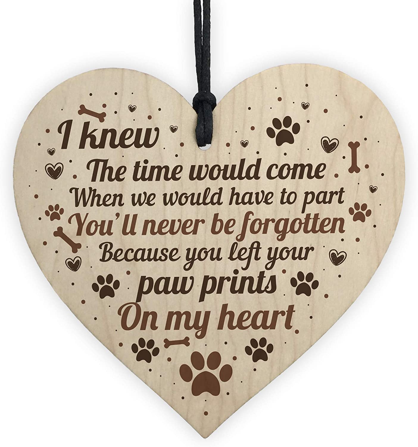 RED OCEAN Pet Memorial Dog Cat Tribute Plaque Wooden Heart Grave Christmas Memorial Bauble Paw Prints On Heart Gift