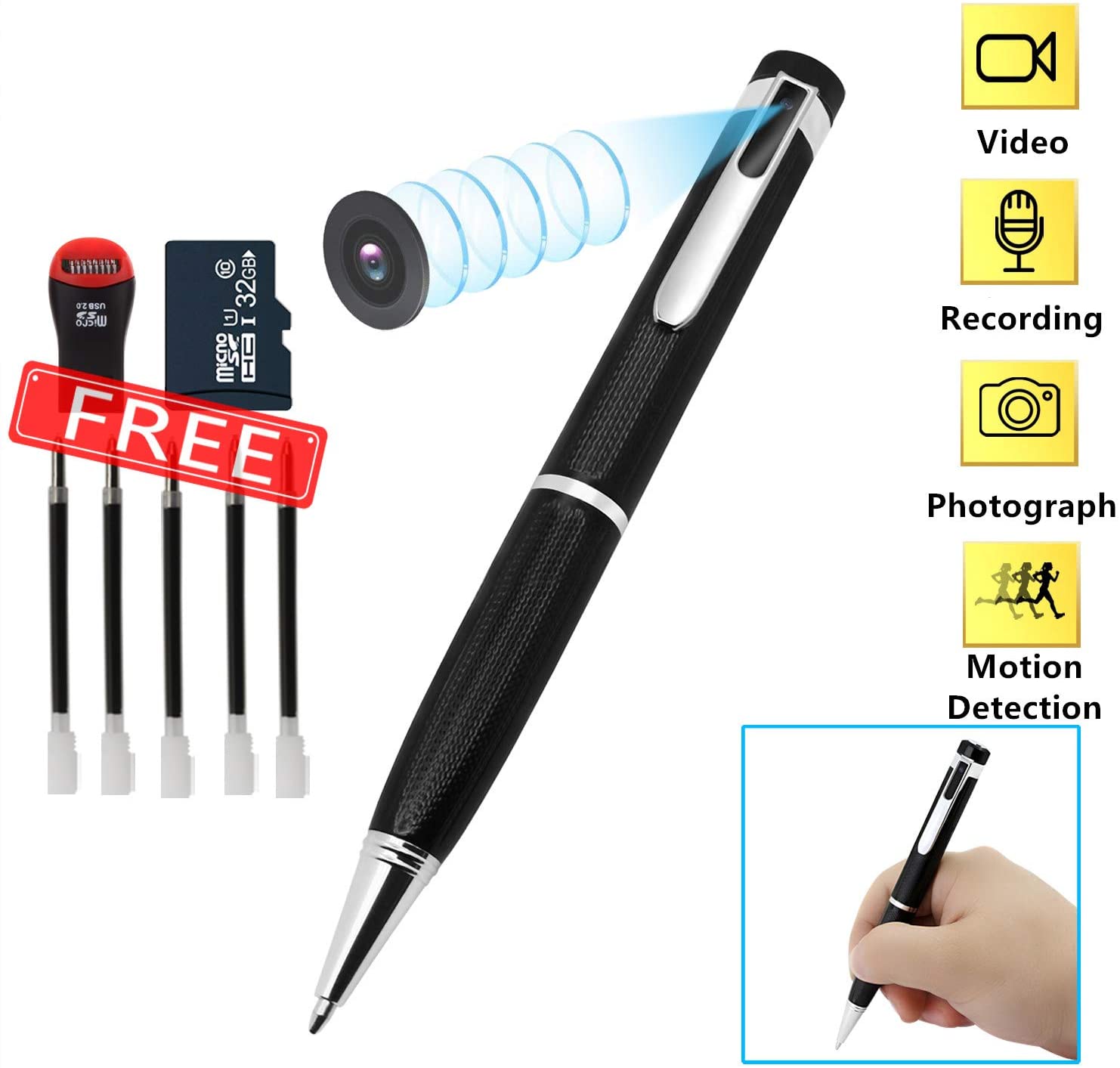 Spy Cameras Pen,Hidden Camera 32GB 1080P HD Mini Portable Pocket Cam Covert Camera Audio and Video Recorder for Business and Conference with Motion Detection