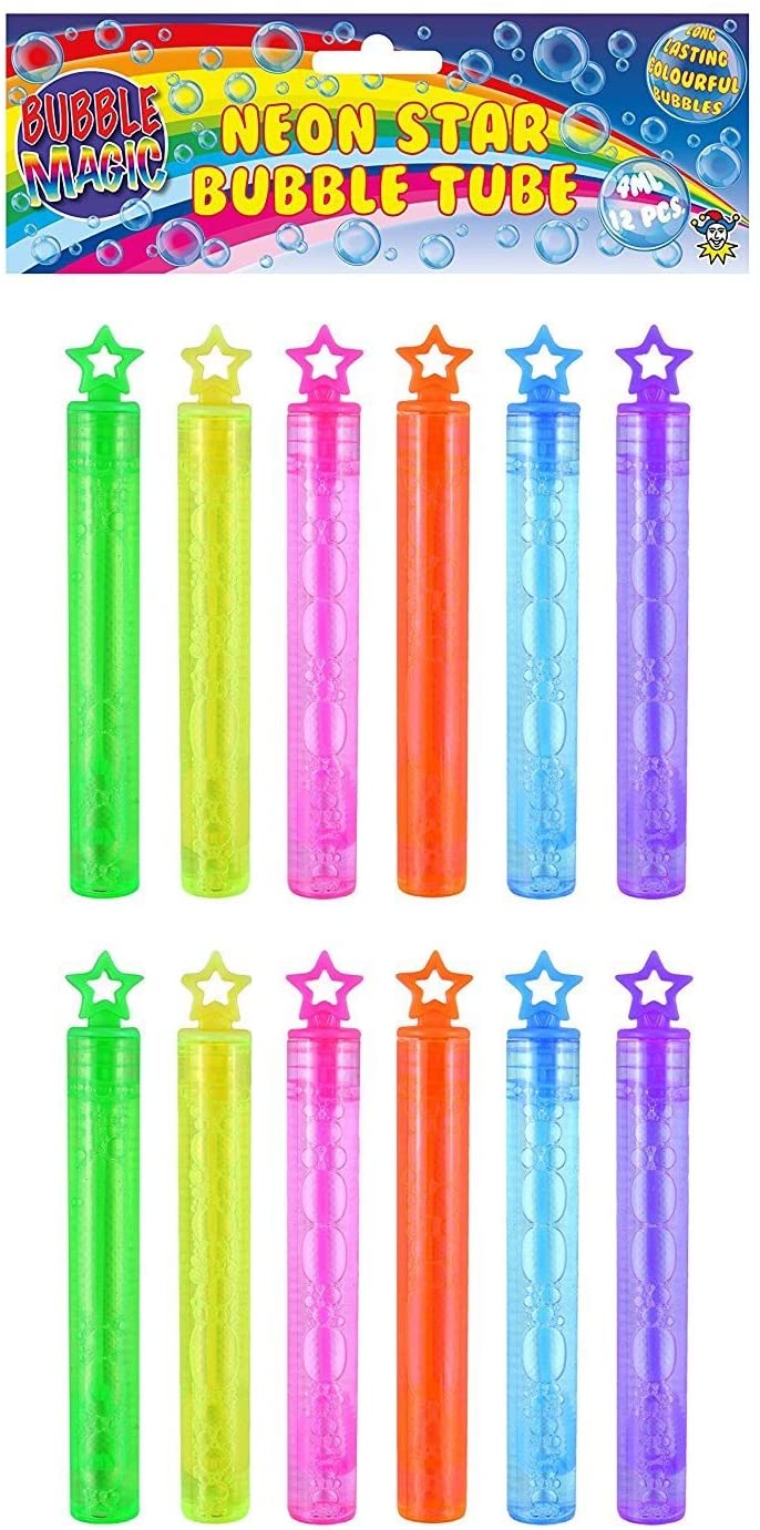 Henbrandt 12 x Neon Star Party Bubble Tubes with Wand Children's 4ml Bubbles Loot Bag Fillers Summer Games for Boys and Girls Kids Party Bags - Image 2