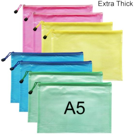 A5 Document Folder File Zipper Bags Plastic Wallets Folder Extra Thick 8PCS (A5 Zip Bag)