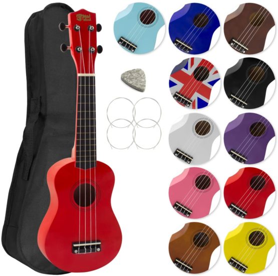 Mad About SU8 Soprano Ukulele in Red with FREE Gig Bag, Pick, and Spare Strings – Great for Schools and Beginners, Now With Carbon Black Strings for Improved Tuning
