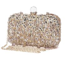 Women Glitter Clutch Evening Handbags Ladies Pures Hard Shell Tassel Clutches for Parties Wedding Club - Z-Gold