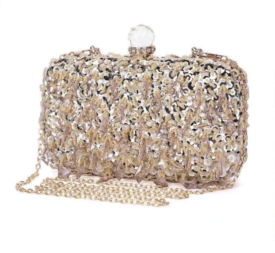 Women Glitter Clutch Evening Handbags Ladies Pures Hard Shell Tassel Clutches for Parties Wedding Club - Z-Gold