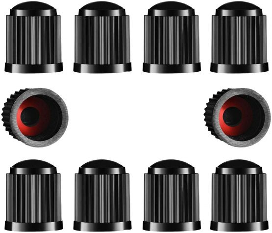 TYPHEERX Tyre Valve Caps, 10pcs Plastic Car Bike Tire Stem Dust Covers with Red Seal O-Ring for SUV, Bicycle, Motorbike, Trucks(Black)