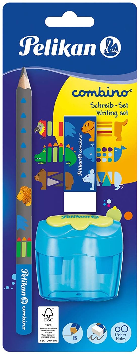 Pelikan 811217 Combino Starter Set with Learning Pencil, Eraser and Sharpener, Assorted Colours, 1 Set