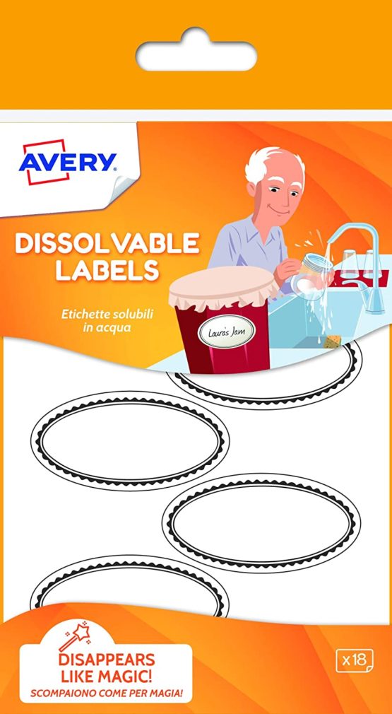 Avery Dissolvable Labels, 55 x 29 mm, 18 Labels Per Pack, White (with Black Decorative Edging)