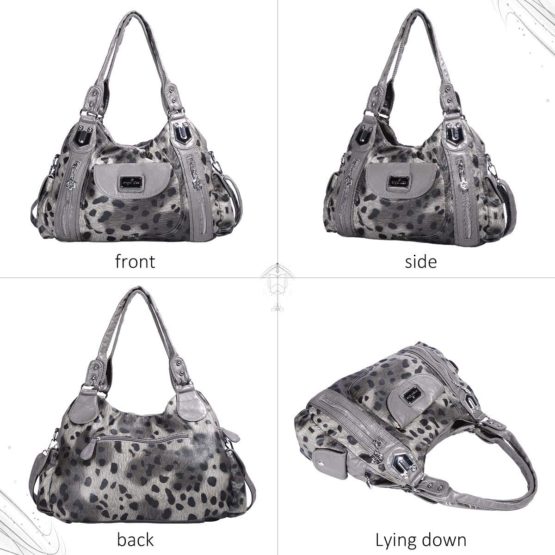 Angel Barcelo Roomy Fashion Hobo Womens Handbags Ladies Purse Satchel Shoulder Bags Tote Washed Leather Bag (AK812-2Z Gray Leopard) - Image 3