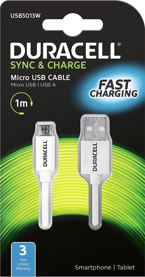 Duracell 1 m Charge and Sync Data Cable with Micro-USB Connector - White - Image 2