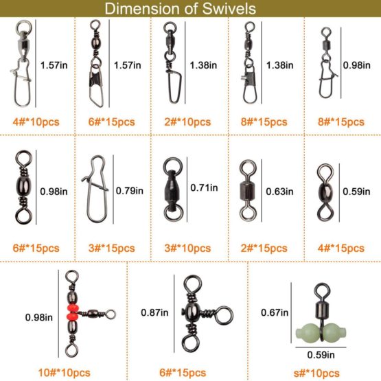 JSHANMEI Fishing Swivels Snaps Kit Stainless Steel Barrel Swivel, Snap Swivels, Fishing Beads, 3 Way Swivel, Ball Bearing Swivel for Freshwater Saltwater Fishing Accessories Tackle Box - Image 2