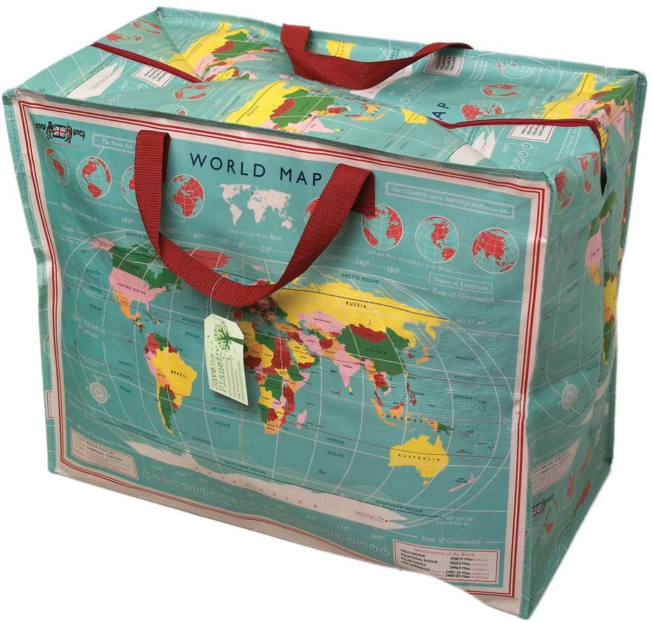 REX LONDON Large Storage Bag with Zip - Strong and Durable 55 x 48 x 28cm 70l - Choice of Design (World Map)