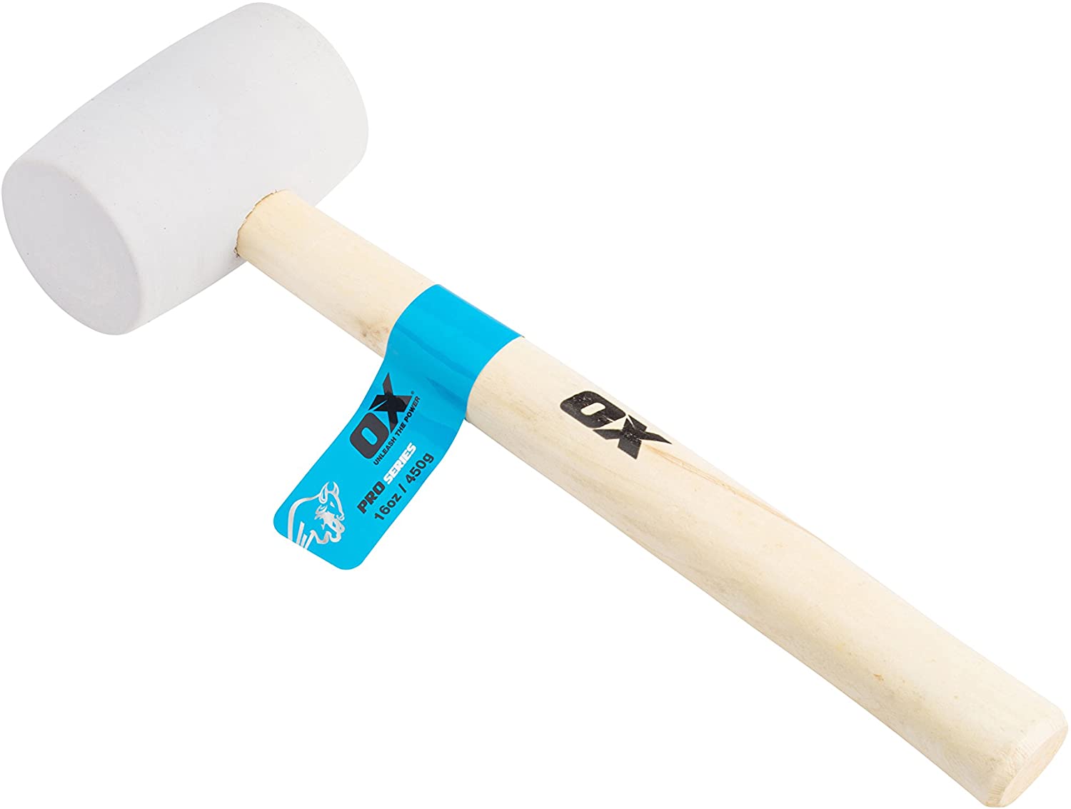 OX Pro White Rubber Mallet - Non-marking Rubber Mallet Hammer with Wooden Handle - 16 oz, Multi-colour