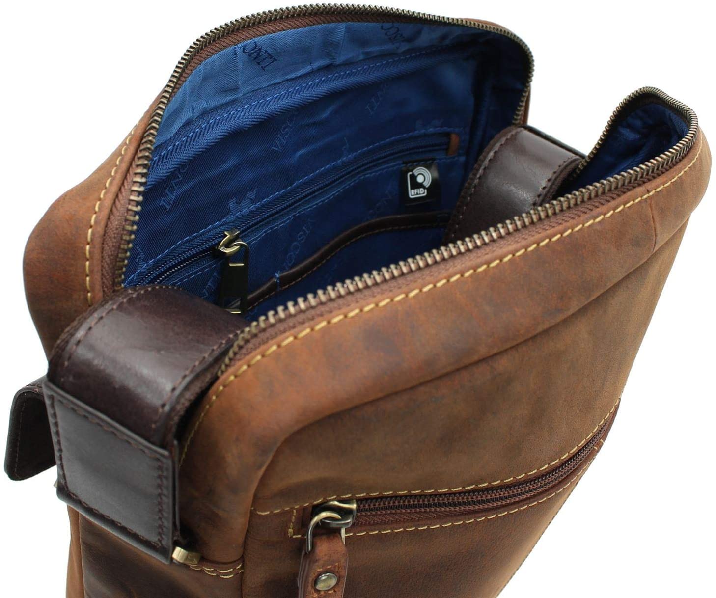 VISCONTI Toscana Collection Distressed Oiled Leather Shoulder Bag Vesper 13 TC72 Havana Tan - Image 4