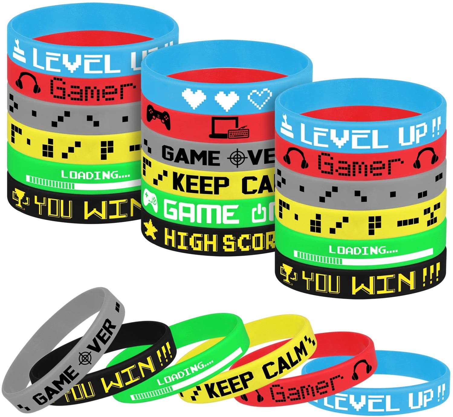 TUPARKA 18 Pcs Video Game Wristbands Rubber Bracelet Game Party Wristbands Supplies for Birthday Party Baby Shower Party Favors 6 Styles