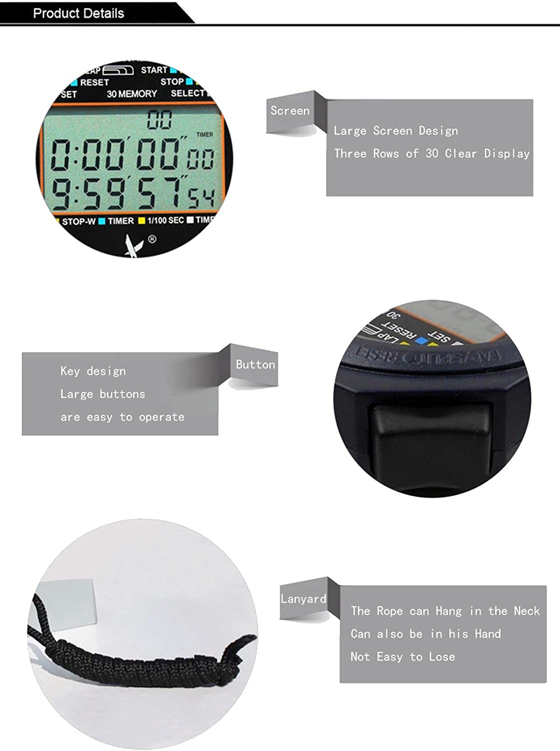 CaLeQi Digital Professional Handheld LCD Chronograph Sports Stopwatch