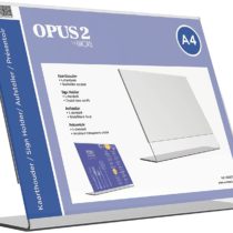 OPUS 2-Sign Holder, L-Standard, A4, Crystal Clear Acrylic, Landscape and Slanted, 350001.