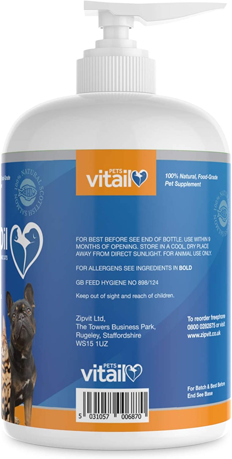 Zipvit Salmon Oil for Dogs 1 Litre, 100 Pure Scottish Salmon Oil. Natural Omega 3, 6 & 9