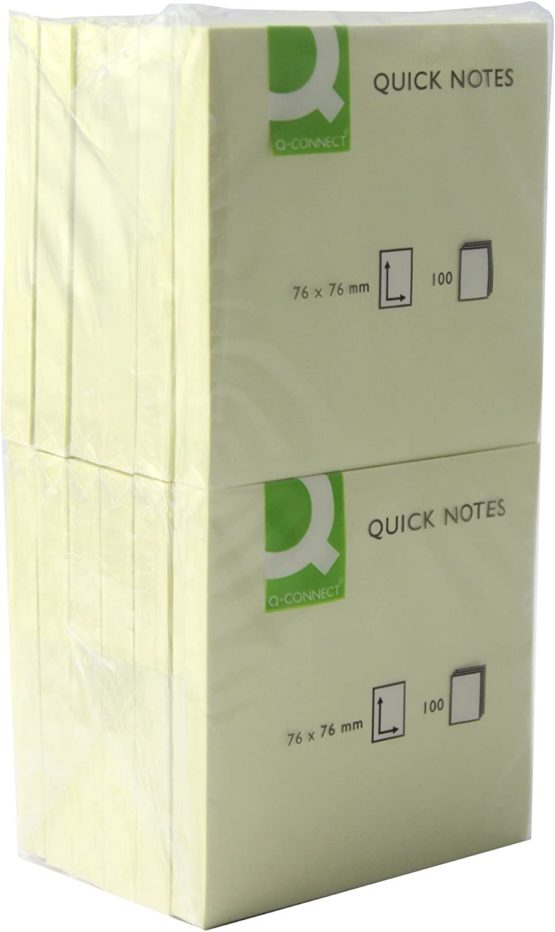 Q Connect KF10502 Quick Note Repositionable Pad - Yellow ,Pack of 12