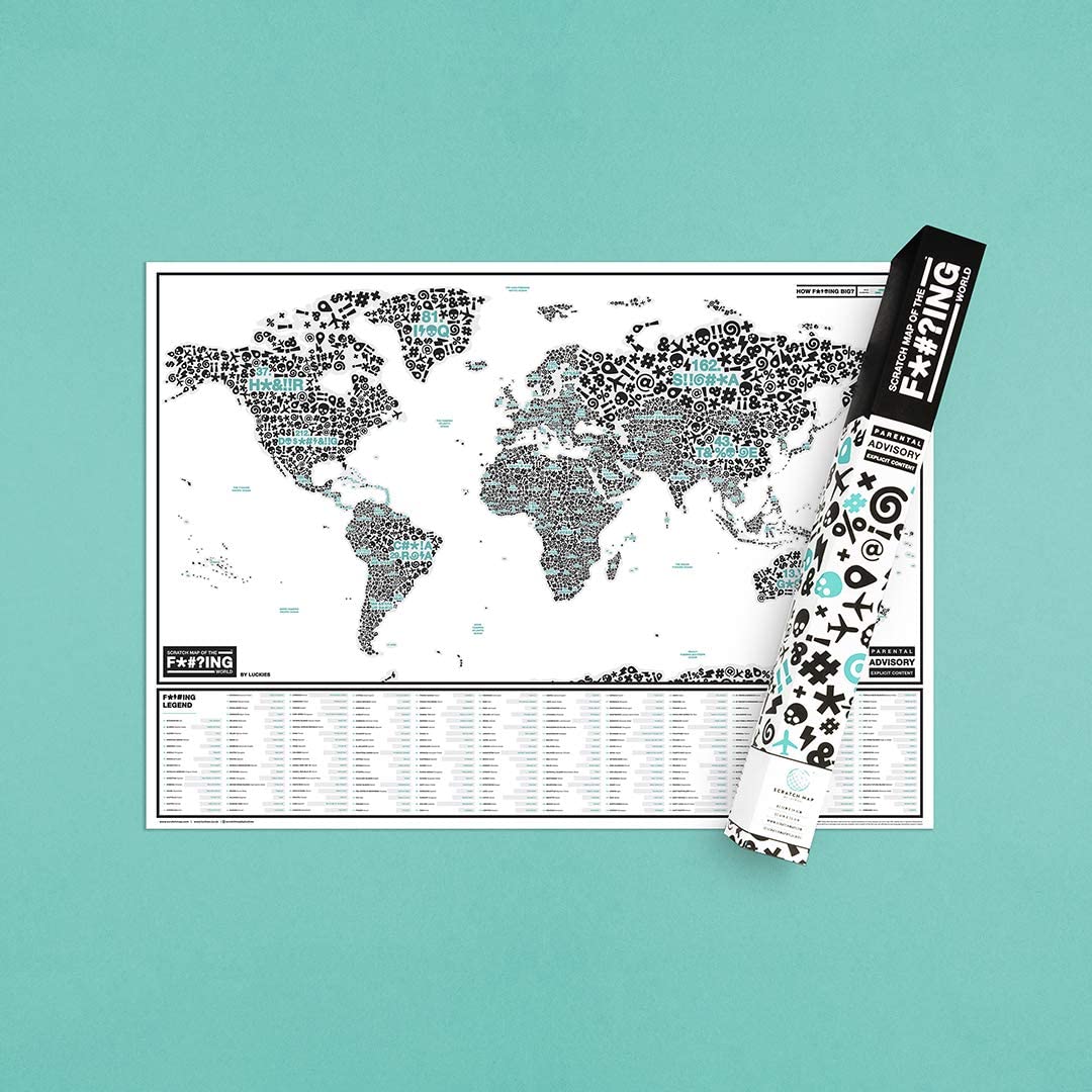Scratch Map Of The F*#?ing World - Scratch Off Poster Of Swear Words Around The World - Profanity and Cuss Words In Different Languages