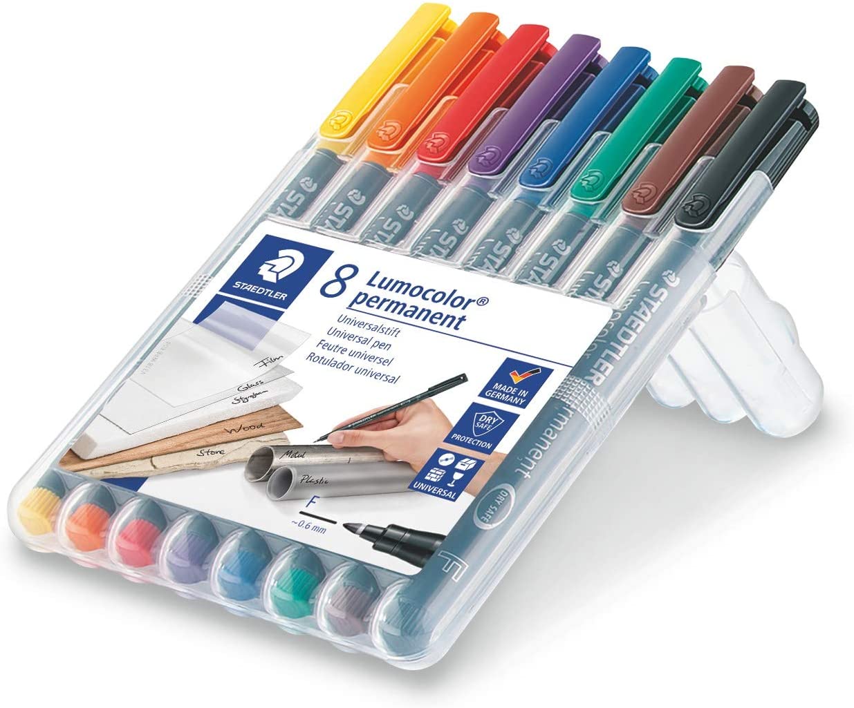 STAEDTLER 318 WP8 Lumocolor Permanent Pen, Fine Line Width, 0.6mm - Assorted Colours (Pack of 8), 8 count (Pack of 1) - Image 2