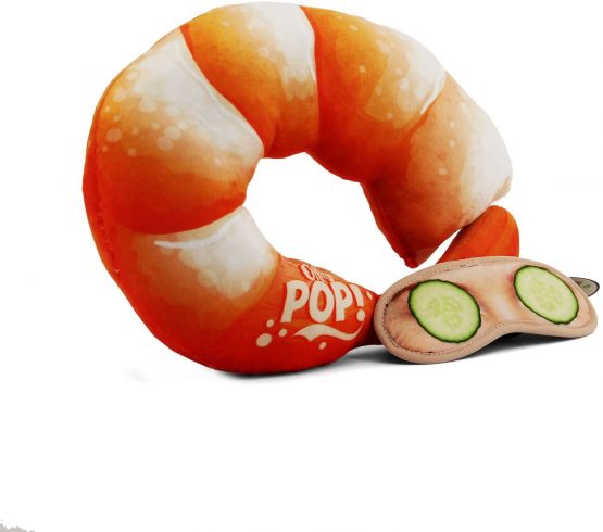 Oh My Pop! Prawn-Neck and Sleeping Mask Travel Pillow, 36 cm, Red