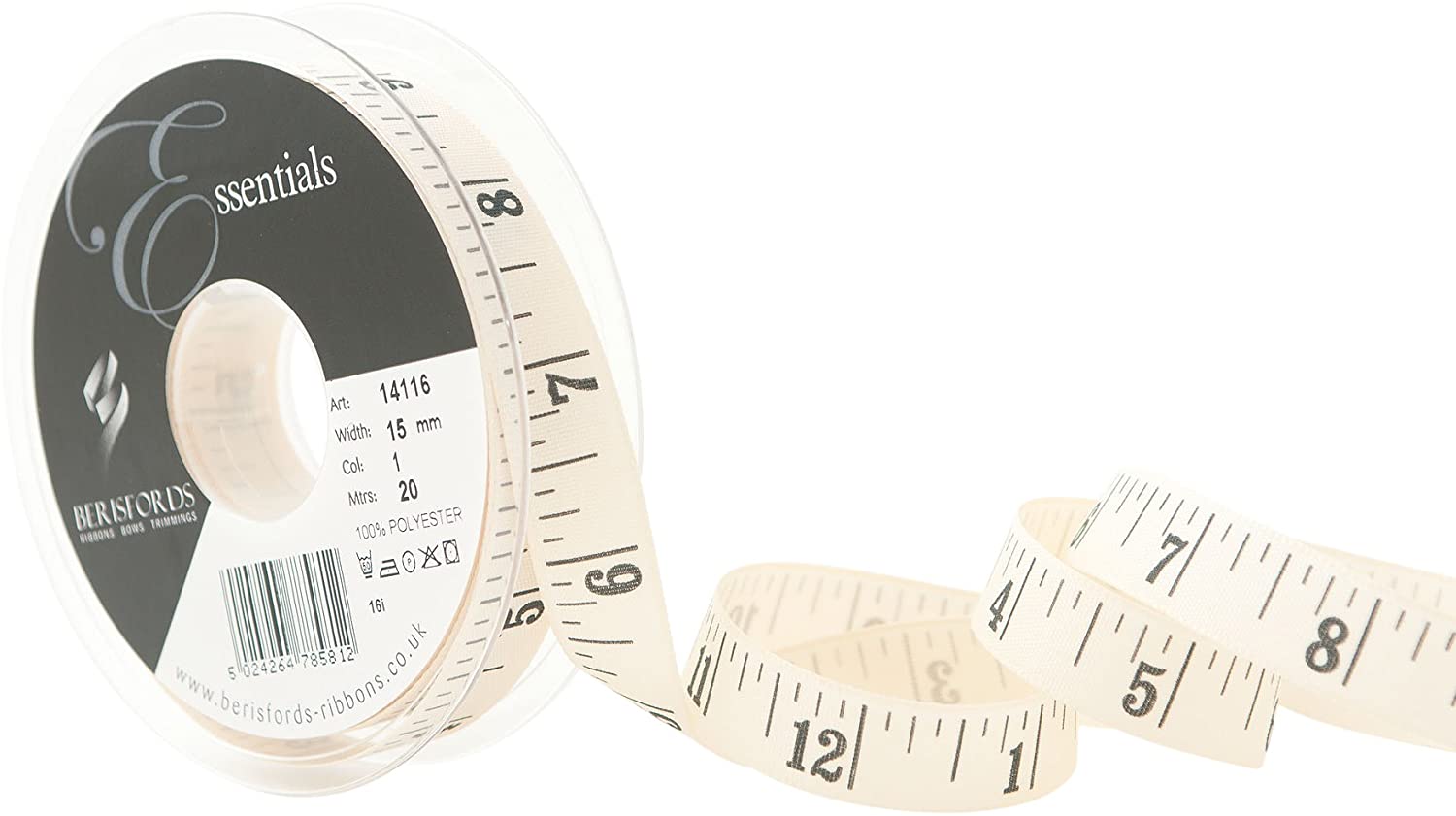 Berisfords Tape Measure Ribbon, Natural, 10.4 x 10.4 x 1.9 cm