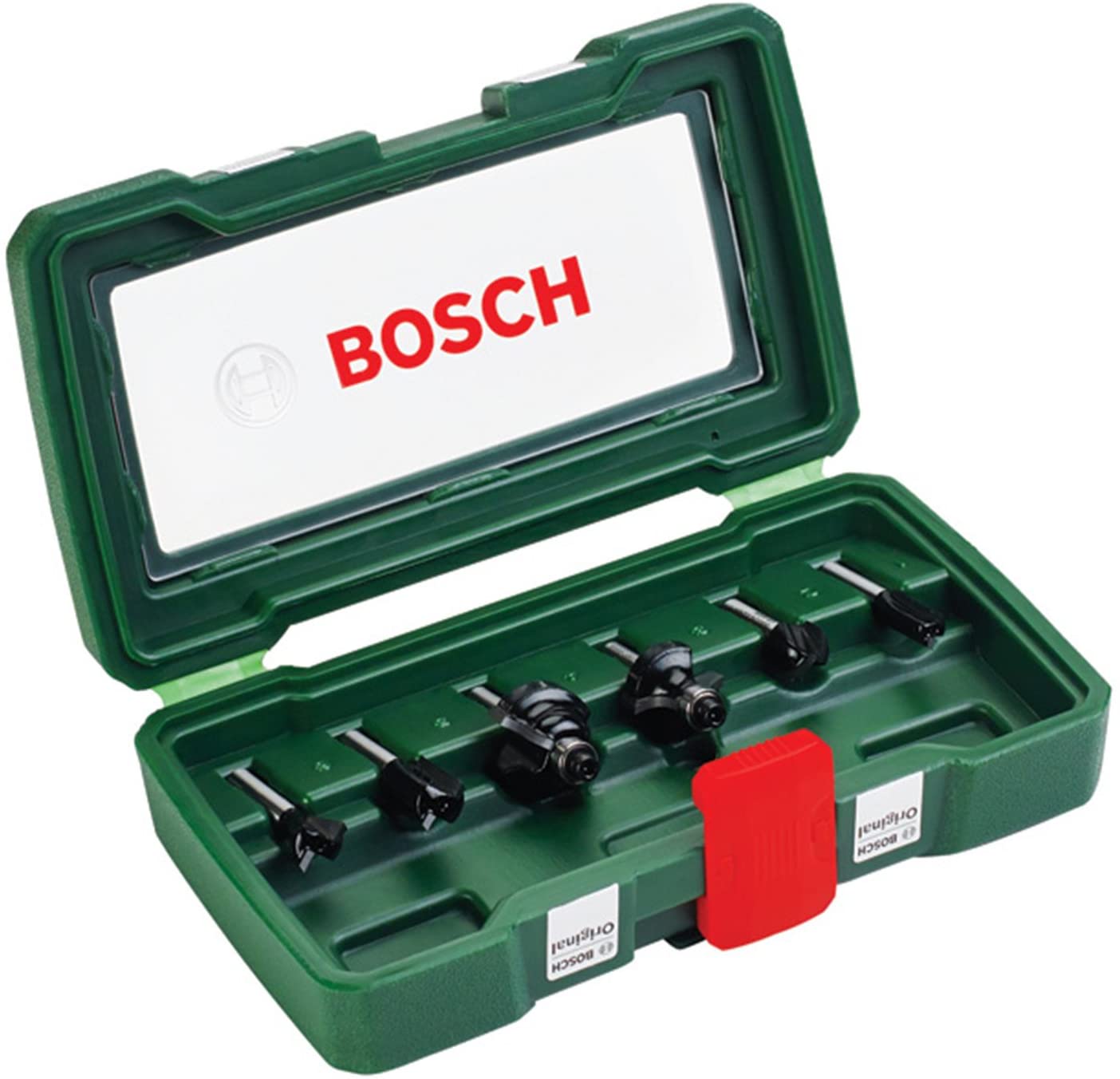 Bosch 6-Piece Tungsten Carbide Router Bit Set (for Wood Shank diameter 6 mm, Accessory Routers), Silver/Black, 6-Piece Set