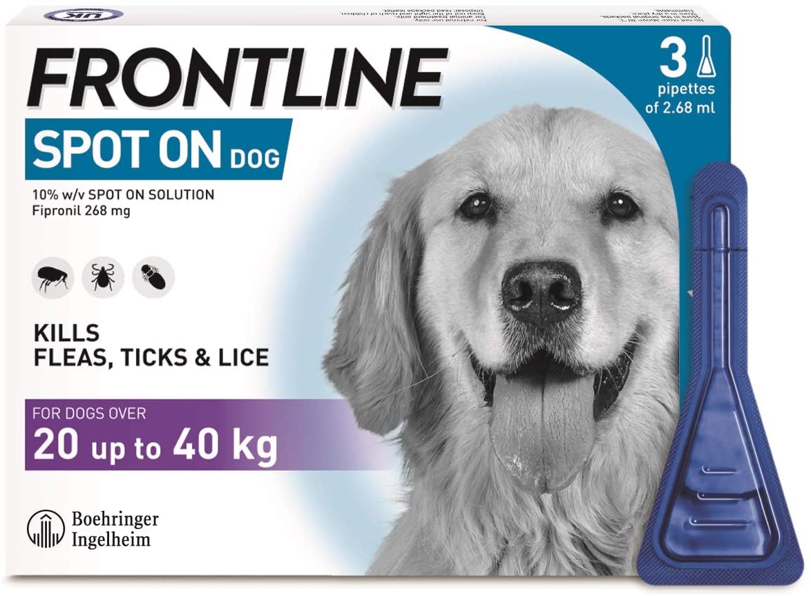 FRONTLINE Spot On Flea & Tick Treatment for Large Dog (20-40kg) 3 Pipettes, Clear, 3 Pipettes Large