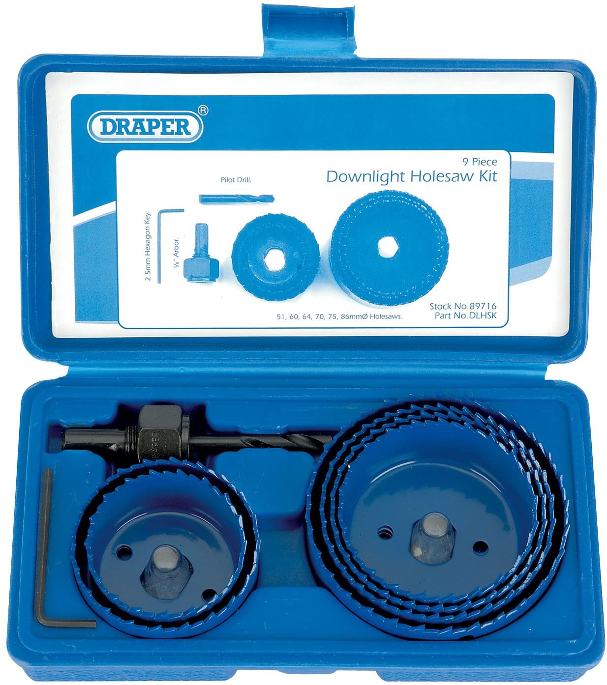 Draper 9-Piece Holesaw Kit for Downlights, Blue