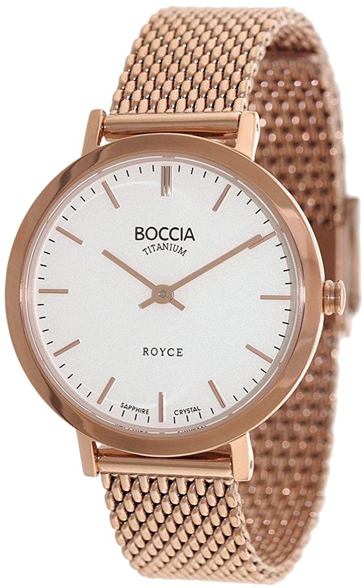 Boccia Women's Quartz Watch with Black Dial Analogue Display Quartz Stainless Steel Coated 3246/07, White/Rose Gold