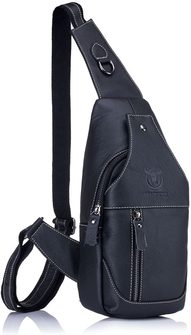 HARPIMER Chest Bag Men Genuine Leather Chest Bag,Novatech Crossbody Shoulder Bag Sling Bags Backpack Messenger Bag Daypack For Business Casual Sport Hiking Travel (Black)