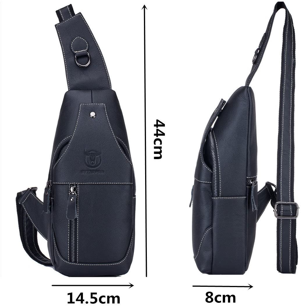 HARPIMER Chest Bag Men Genuine Leather Chest Bag,Novatech Crossbody Shoulder Bag Sling Bags Backpack Messenger Bag Daypack For Business Casual Sport Hiking Travel (Black) - Image 2