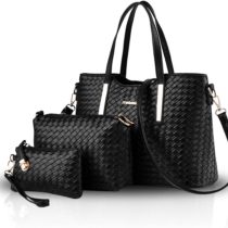 NICOLE & DORIS Fashion Women Handbags 3 Pcs Set Bag Large Capacity Tote Bag Crossbody bag Simple Clutch bags Ladies Purse Shoulder bags Black