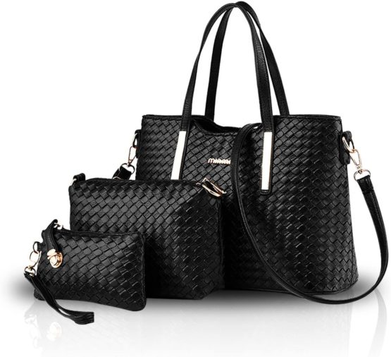 NICOLE & DORIS Fashion Women Handbags 3 Pcs Set Bag Large Capacity Tote Bag Crossbody bag Simple Clutch bags Ladies Purse Shoulder bags Black