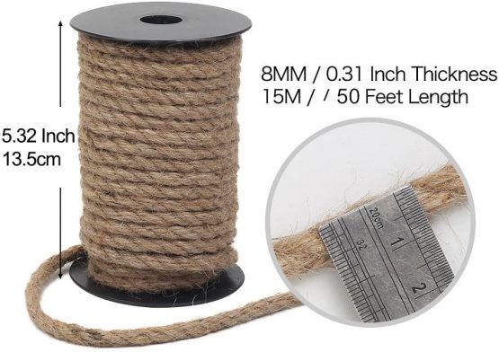 tenn well 8mm Jute Rope, 50 Feet Thick and Strong Natural Jute Twine String for DIY Cat Scratcher, Gardening Bundling and Craft Decorating (Brown) - Image 3